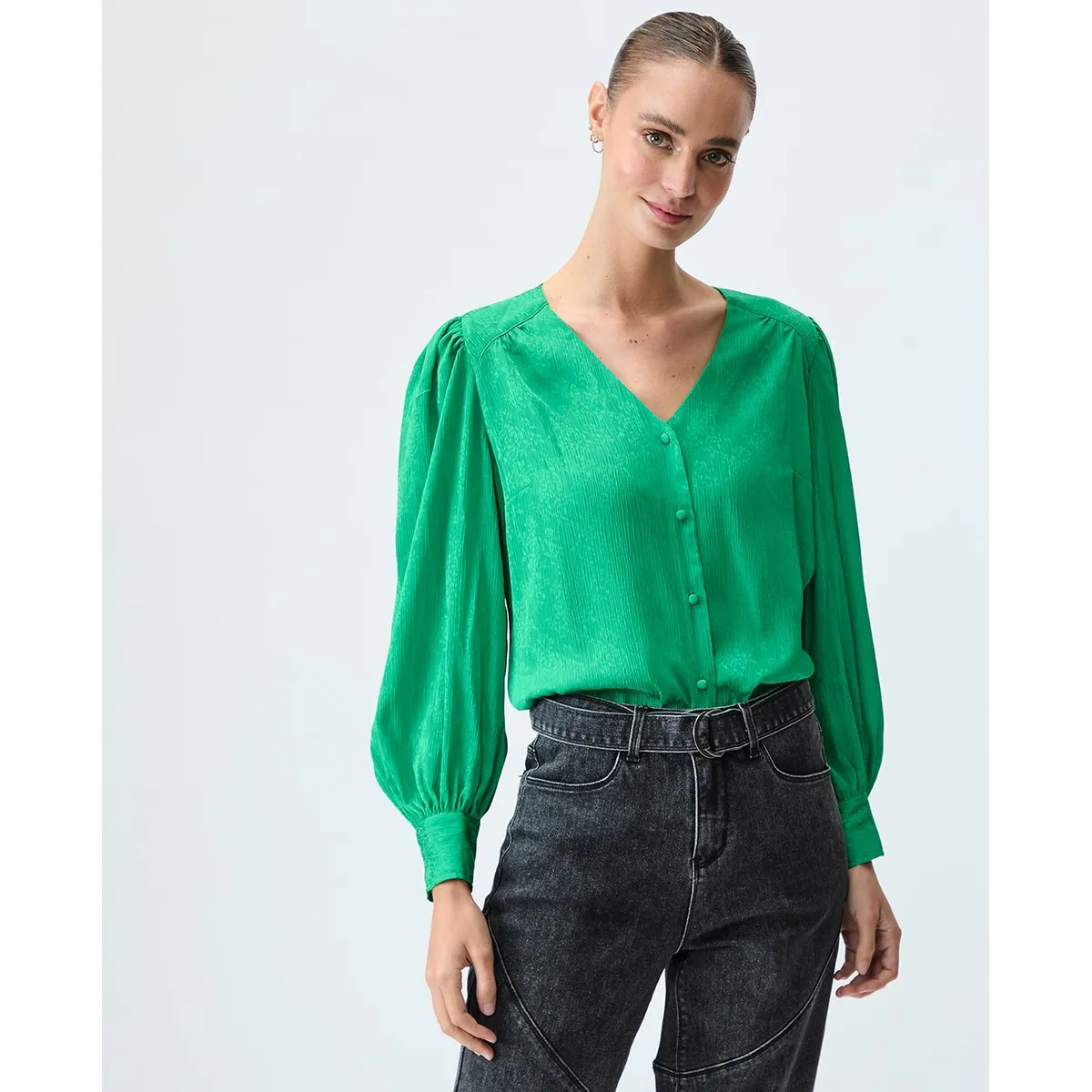 IO - Blusa Manga Larga Verde Musgo Mujer Io