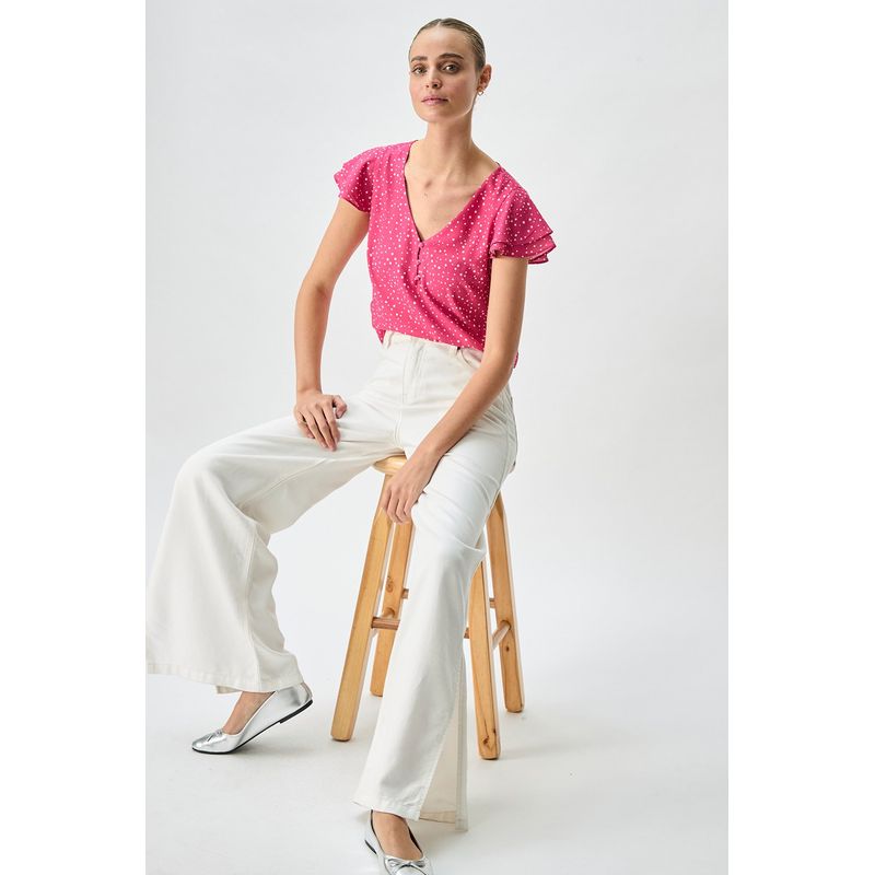 IO - Blusa Manga Corta Fucsia Mujer Io