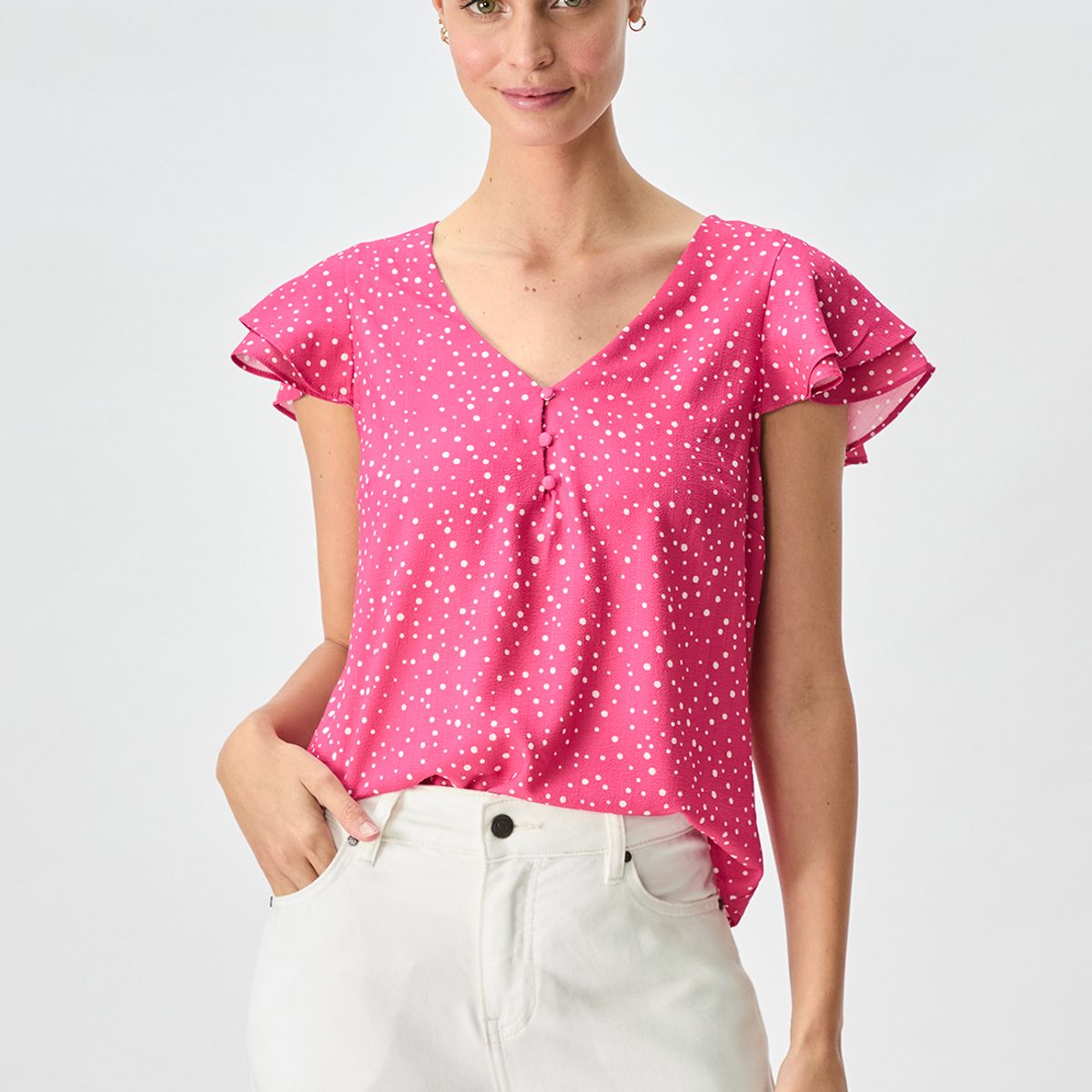 IO - Blusa Manga Corta Fucsia Mujer Io