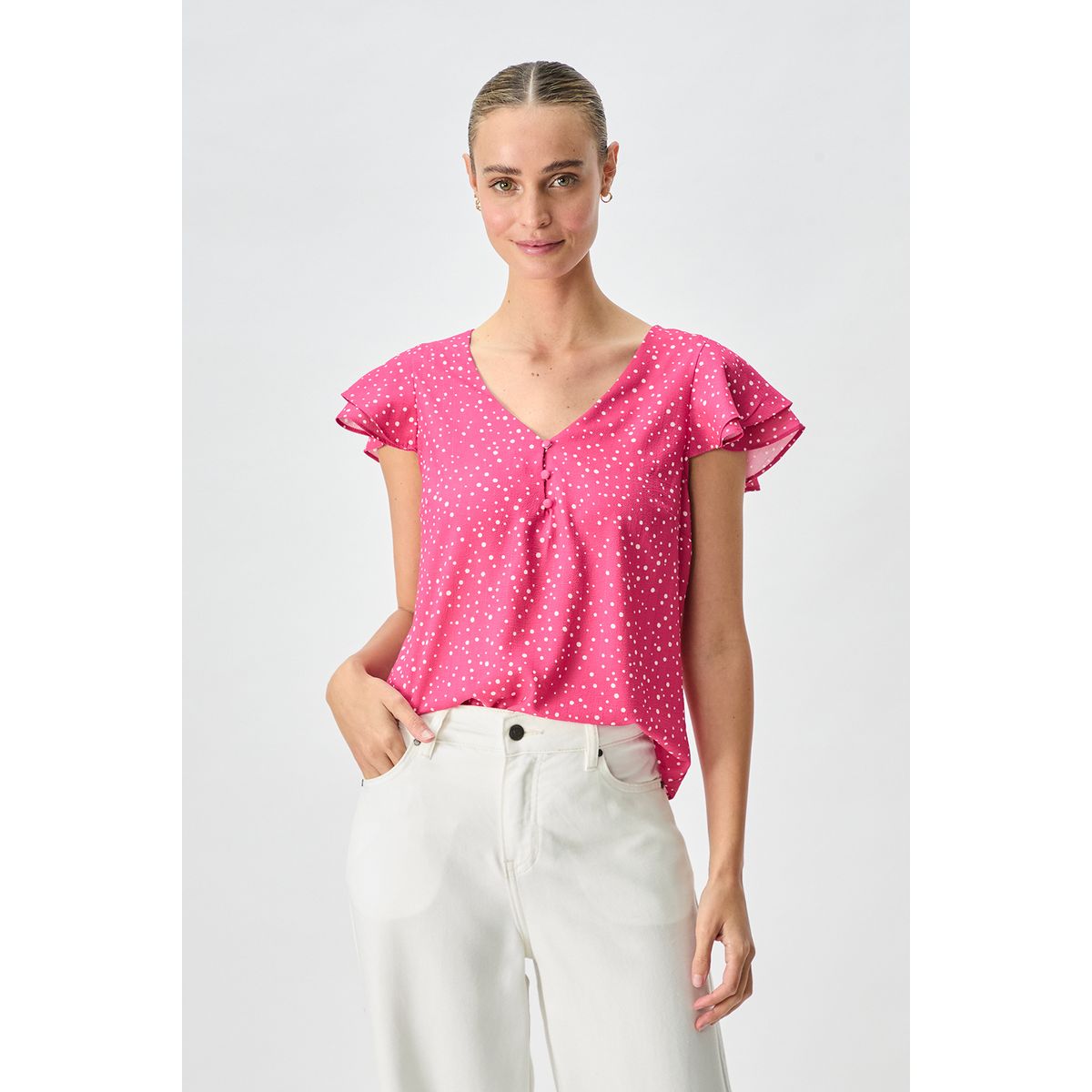 IO - Blusa Manga Corta Fucsia Mujer Io