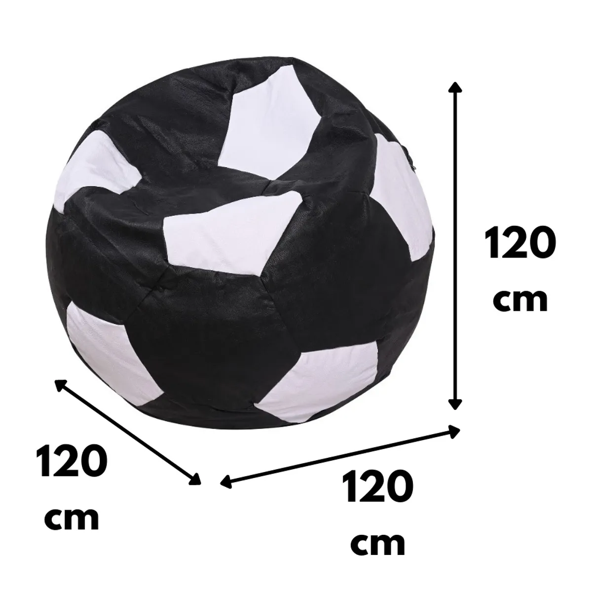 GENERICO - Pouf Pera Futbol Negro Blanco Eco Cuero 120x120x120 cm Máxima Design