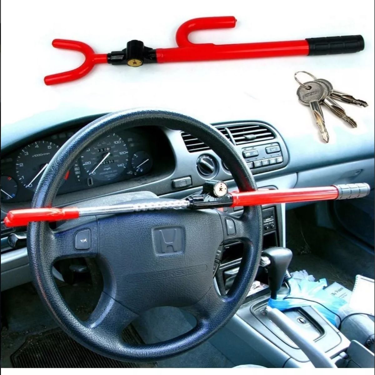 GENERICO - Traba Volante Antirrobo Auto + 2 Llaves