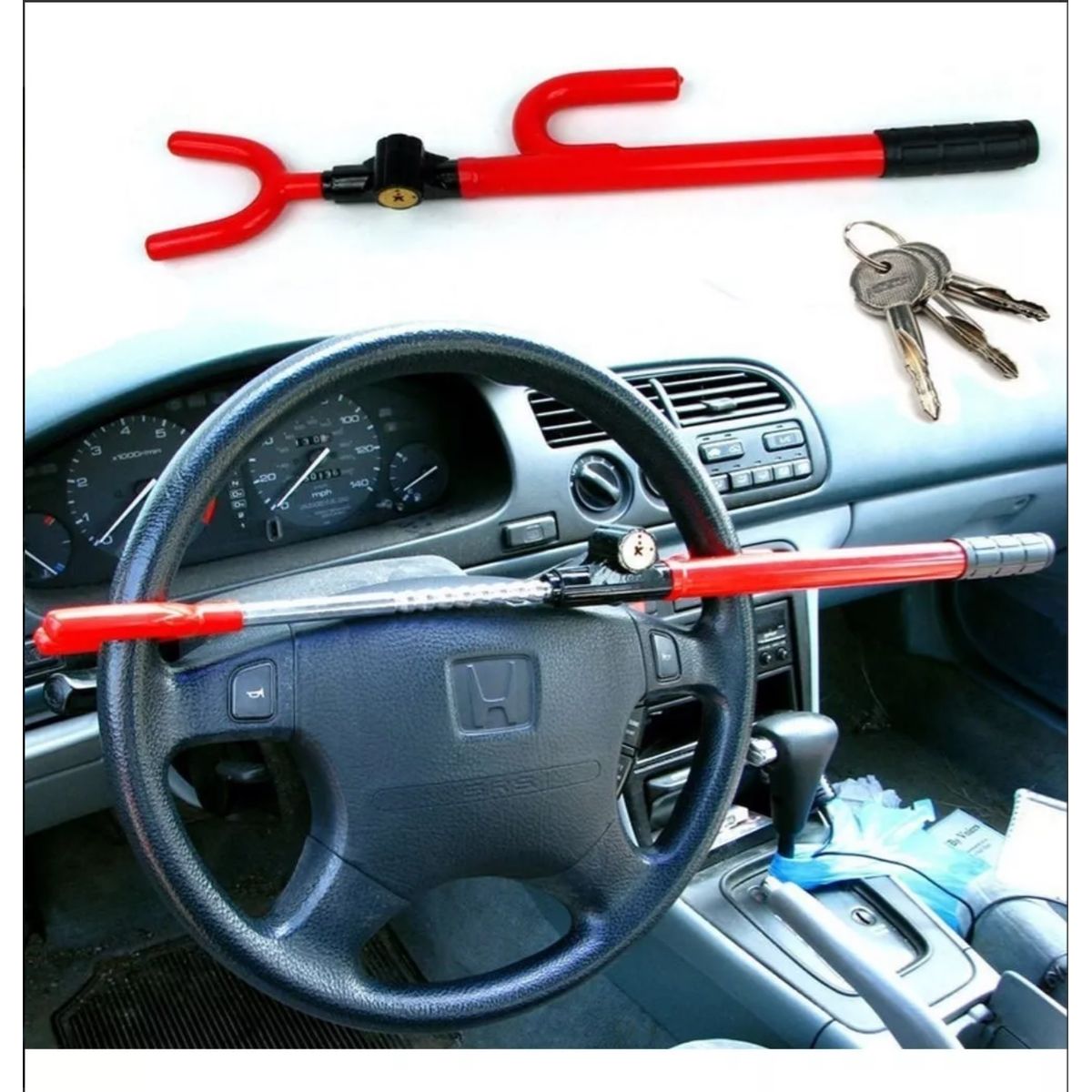 GENERICO - Traba Volante Antirrobo Auto + 2 Llaves