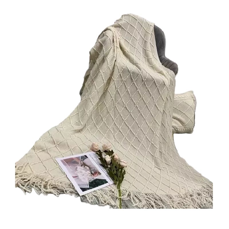 GENERICO - Manta decorativa tejida para sillón piecera o cama color crema