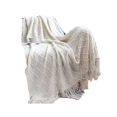 GENERICO - Manta decorativa tejida para sillón piecera o cama color blanco