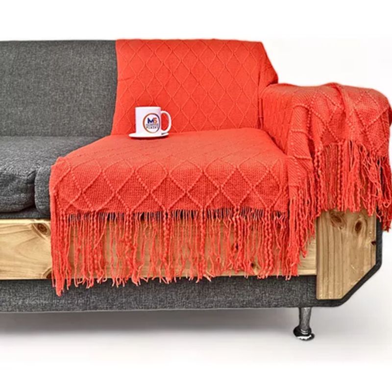 GENERICO - Manta decorativa tejida para sillón piecera o cama color coral