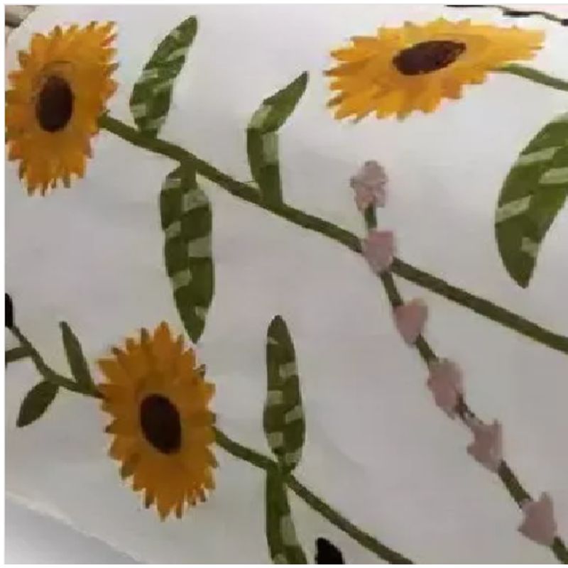 GENERICO - Piecera bordada + 2 fundas de cojín diseño floral 7 color blanco