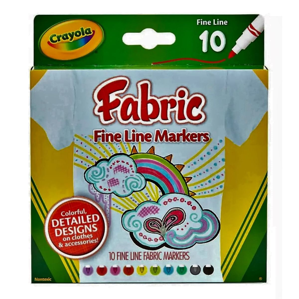 CRAYOLA - Marcadores Para Tela Crayola Fibra X 10 Colores Trazo Fino