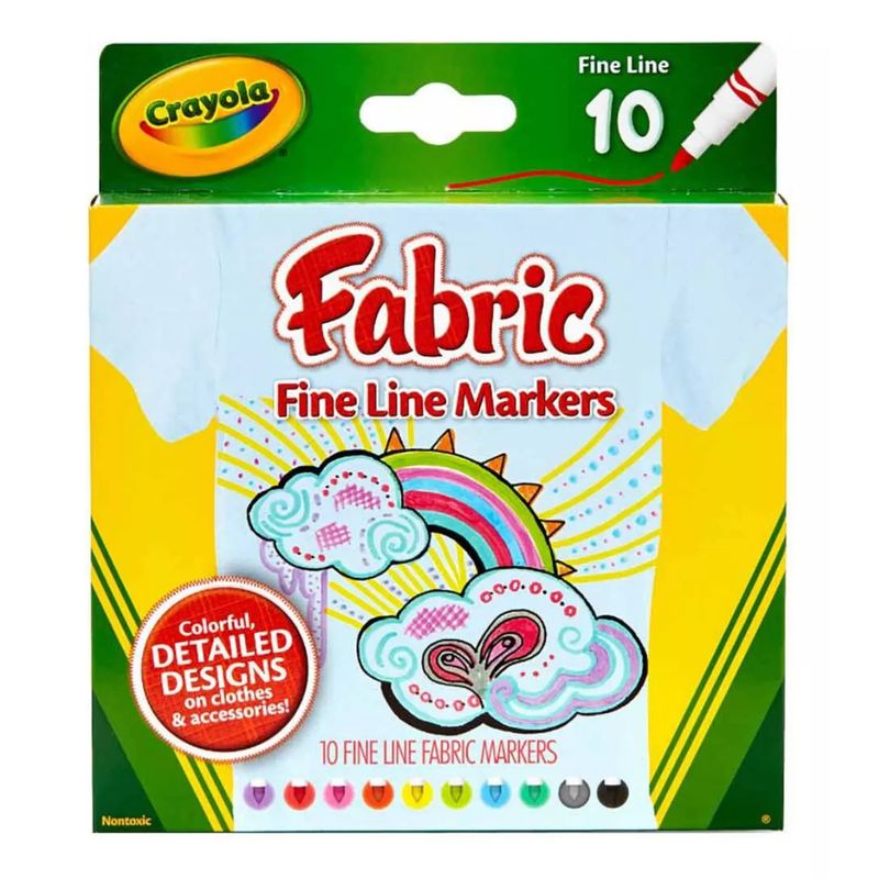 CRAYOLA - Marcadores Para Tela Crayola Fibra X 10 Colores Trazo Fino