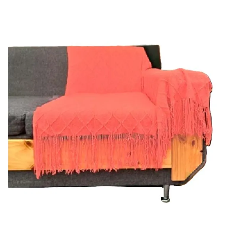 GENERICO - Manta decorativa tejida para sillón piecera o cama color coral