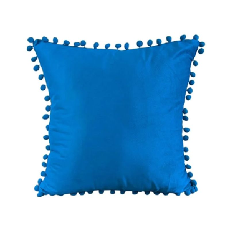 GENERICO - Pack de 2 Fundas de Cojines Terciopelo con Pompones 45x45 cm Azul Marino