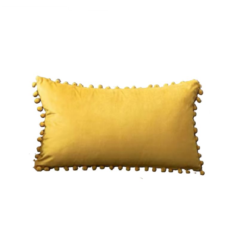 GENERICO - Pack de 2 Fundas de Cojín Terciopelo con Pompones 30x50 cm Amarillo