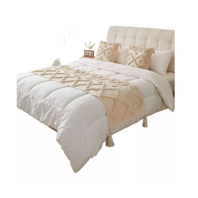 GENERICO - Piecera cama diseño 2p y king + fundas decoración boho clásico crema