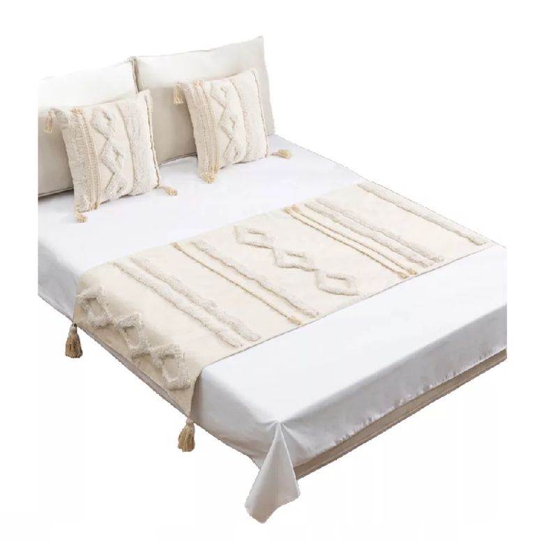 GENERICO - Piecera cama diseño boho 2p y king + fundas decoración retro crema