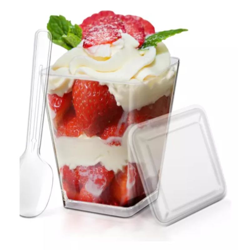 GENERICO - Vaso O Pocillos C/tapa 150 Ml Acrílico Postre + Cucharitas 50 Unidades