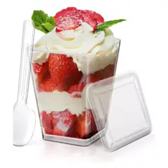 GENERICO - Vaso O Pocillos C/tapa 150 Ml Acrílico Postre + Cucharitas 50 Unidades