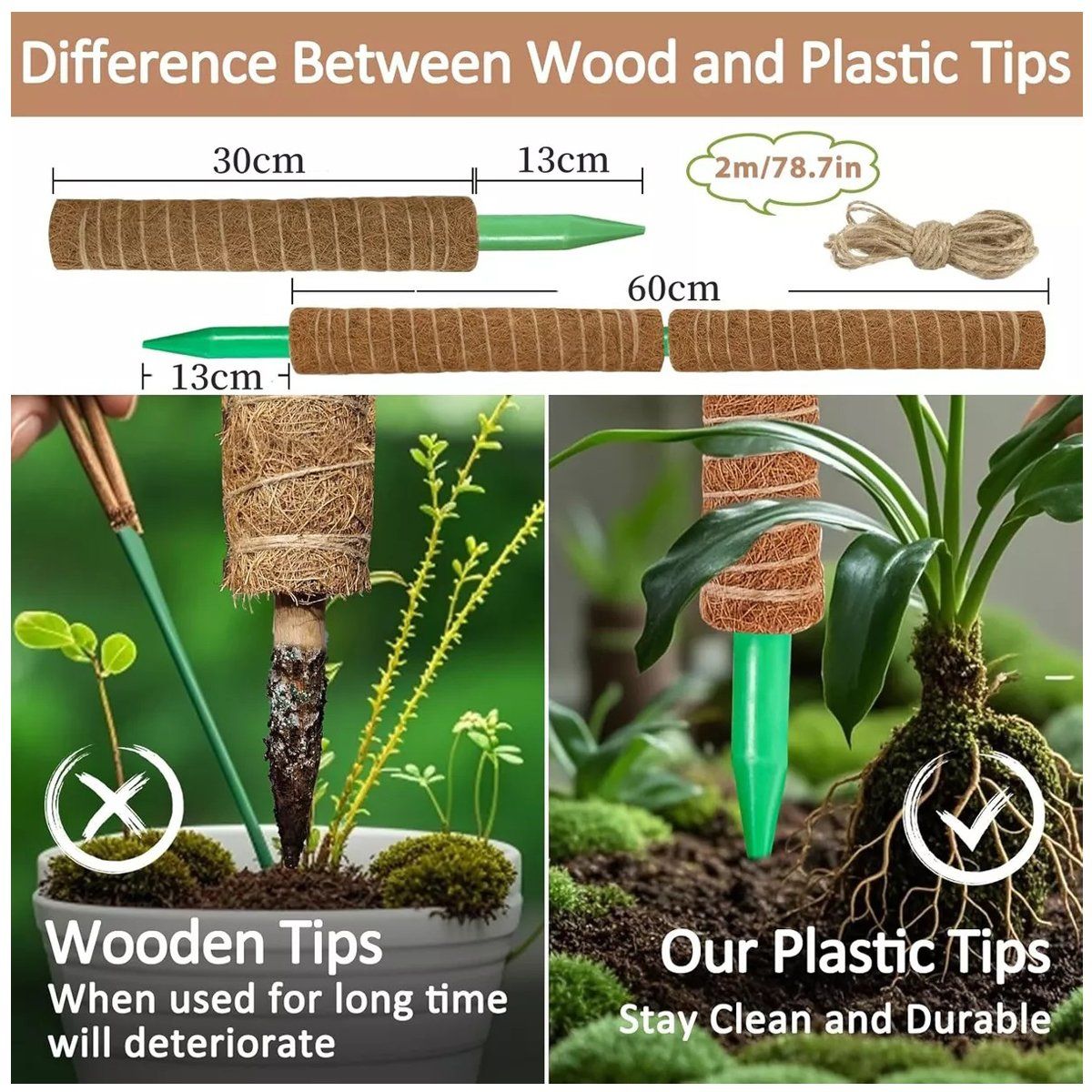 KUANGYE - Juego De 9 Tutor De Musgo Para Plantas 43 Cm / Moss Pole