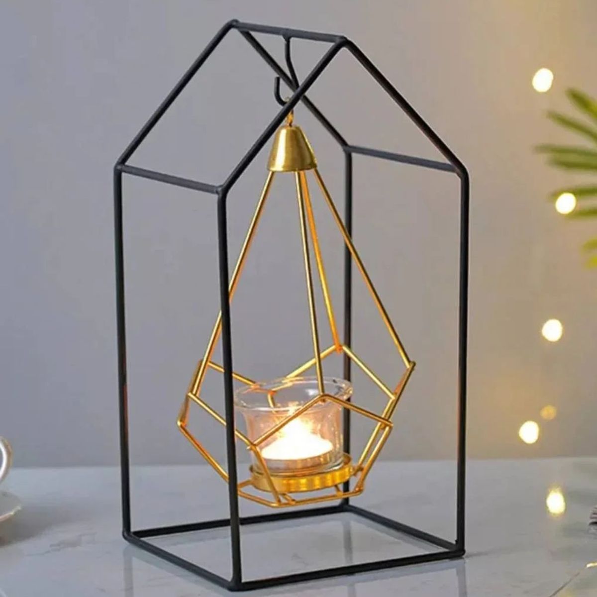 GENERICO - PORTA CANDELABRO METALICO DISEÑO CASA 26 X 13 CMS