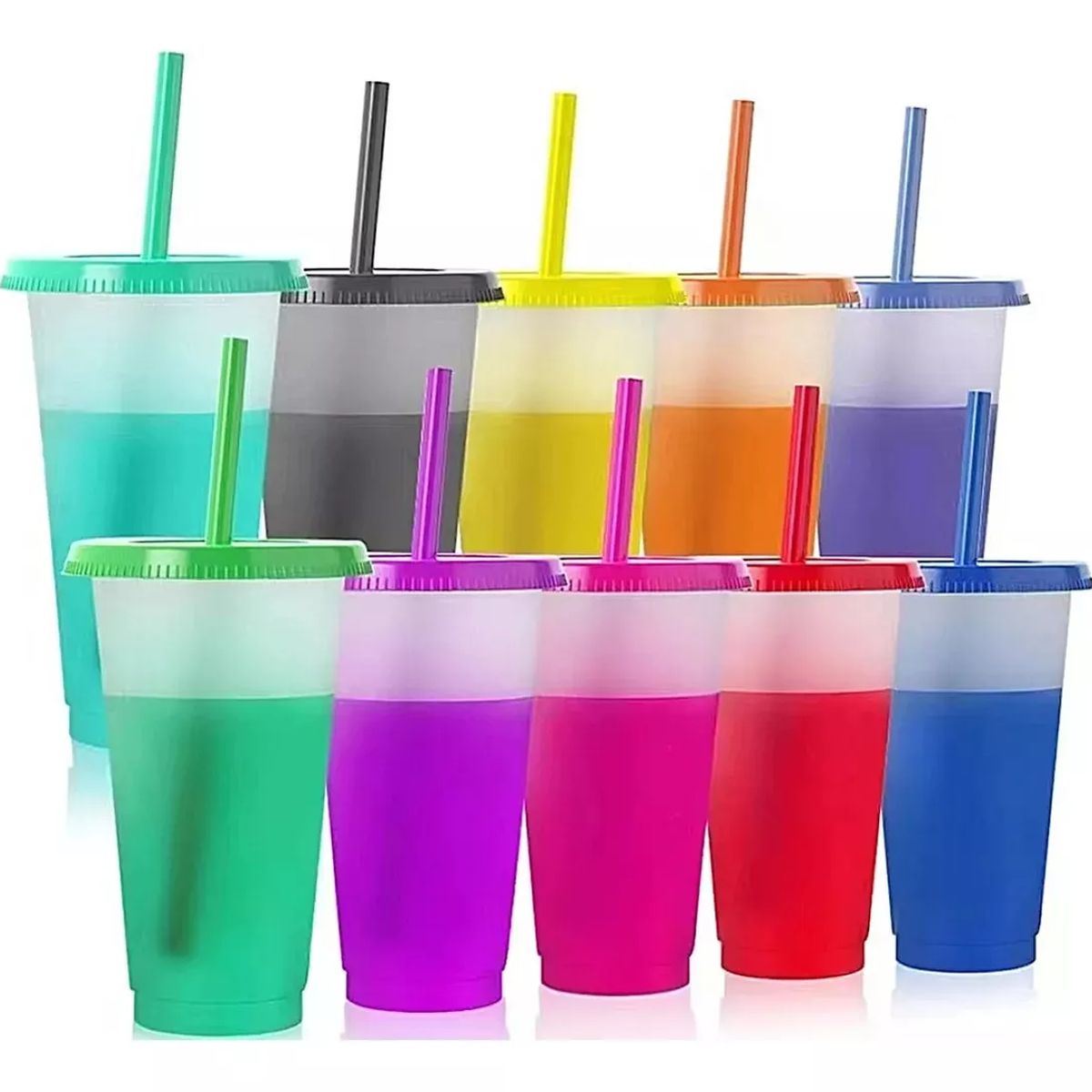 BITART - Vasos Magicos Cambian De Color Con Tapa Y Popote 710ml 10pzs