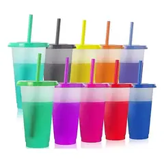 BITART - Vasos Magicos Cambian De Color Con Tapa Y Popote 710ml 10pzs