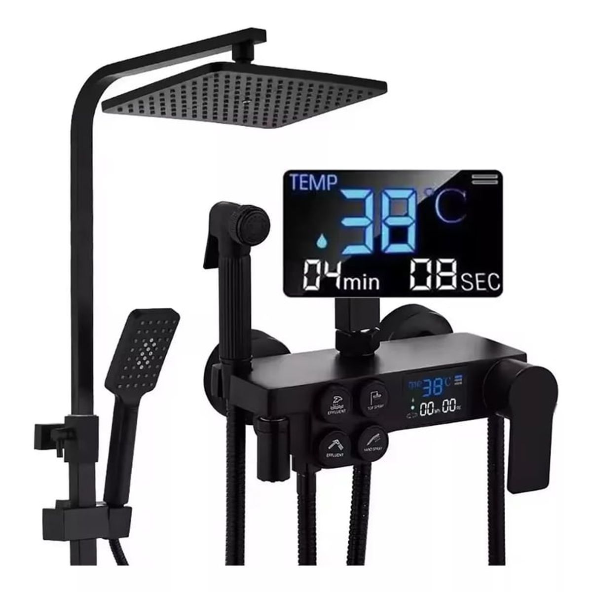 KUANGYE - Llave Monomando Columna Tina Ducha Moderna Cuadrada Negra