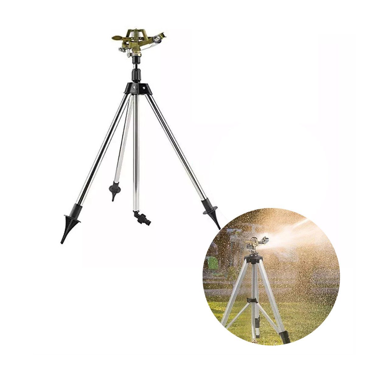 BITART - 360° Aspersor Impacto Bronce Con Trípode Aluminio Para Riego