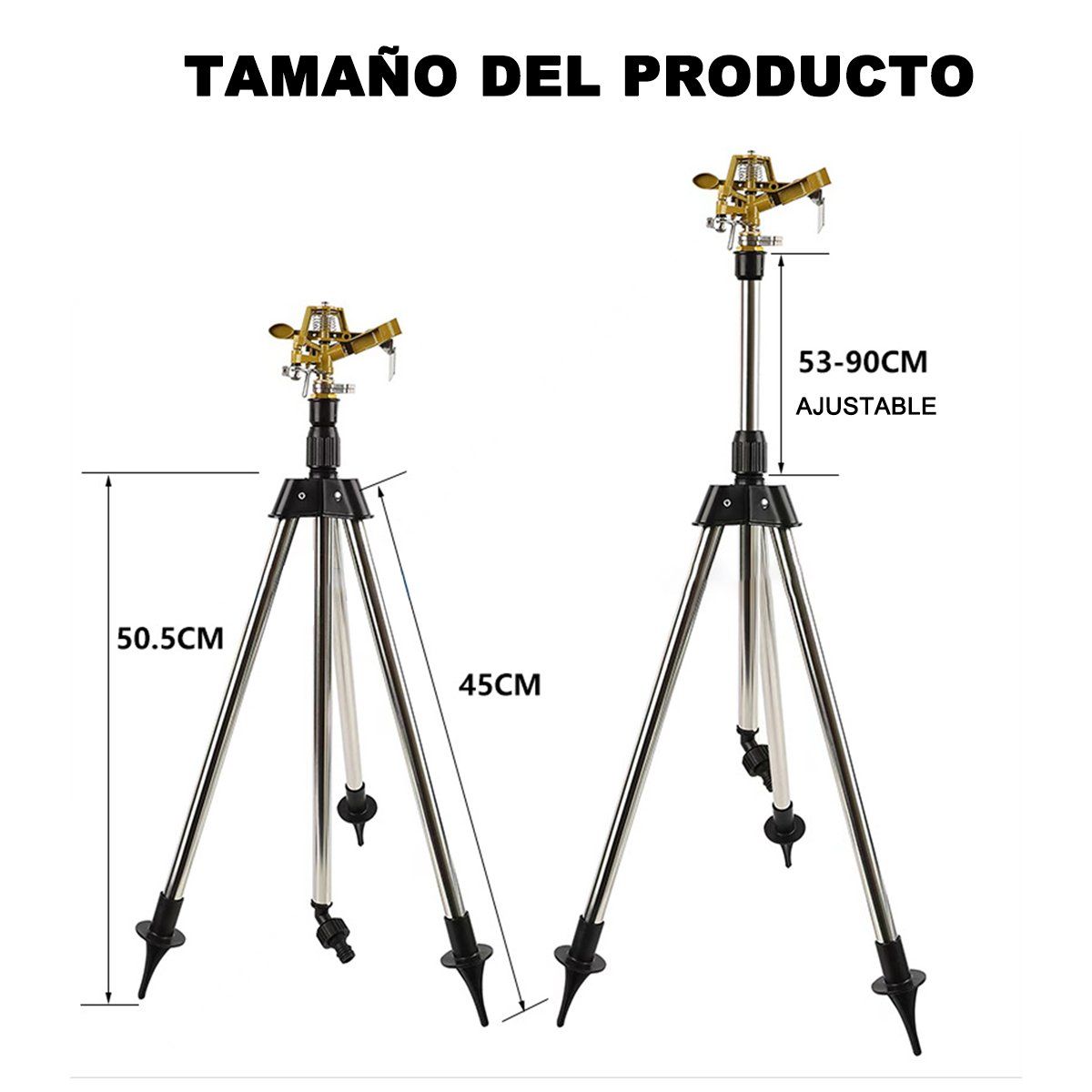 BITART - 360° Aspersor Impacto Bronce Con Trípode Aluminio Para Riego