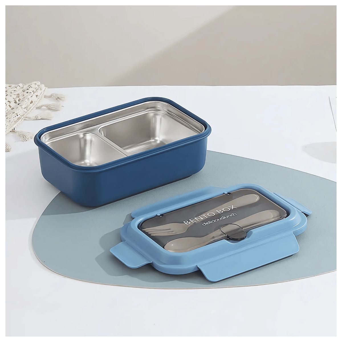 LINE - Fiambrera Contenedor Térmico 828Ml Táper Hermético + Cubiertos Blue