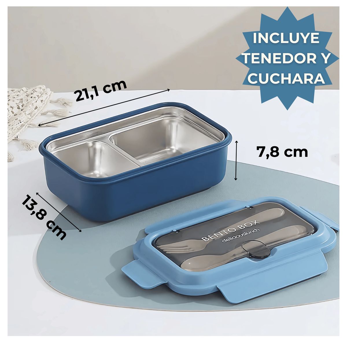 LINE - Fiambrera Contenedor Térmico 828Ml Táper Hermético + Cubiertos Blue