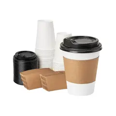 GENERICO - Vaso Café Polipapel Blanco 12 Onzas Con Tapa+manga, 50 Unid