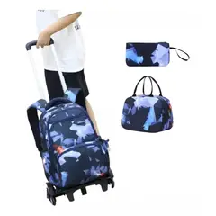 MUNDO MAGIA - Mochila Escolar 3 Piezas Esctuche Y Lonchera Con Ruedas
