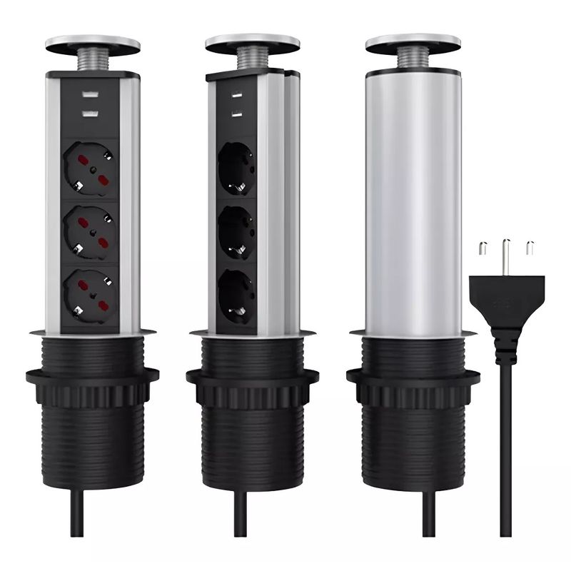 MUNDO MAGIA - Torre Enchufe Chileno Eu 3 Enchufes 2 Usb Retráctil Muebles