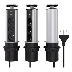 MUNDO MAGIA - Torre Enchufe Chileno Eu 3 Enchufes 2 Usb Retráctil Muebles