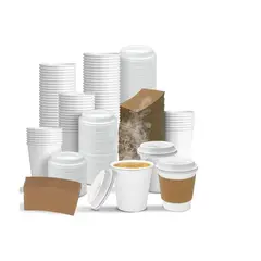 GENERICO - Vaso Café Polipapel Blanco 8 Onzas Con Tapa+manga, 100 Unid