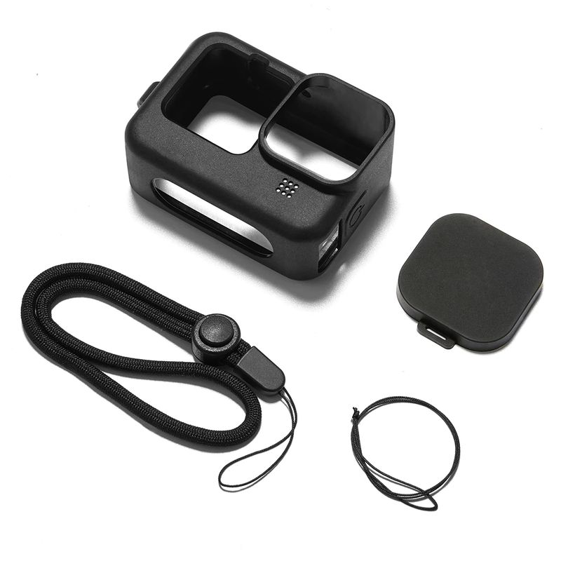 GENERICO - Protector silicona + Tapa lente + Strap para GoPro Hero 11 10 9 Black