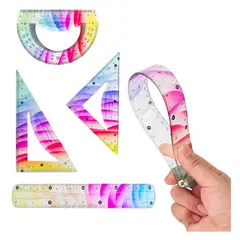 GENERICO - Set de 4 Reglas Geometría Flexible 20cm Escolar