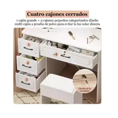 GENERICO - Mesa Tocador De Madera Con Espejo Led y Banco 137x80x40cm