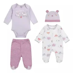 TEDMIMAK - Ajuar 4 Piezas 100% algodon para bebe Niña