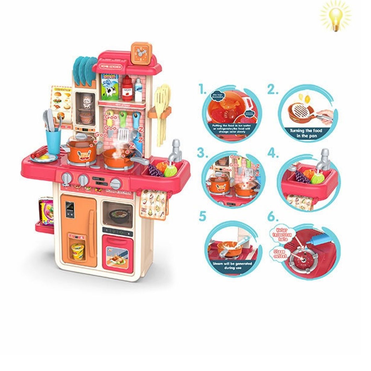 GENERICO - Cocina De Juguete 63 cm 42 piezas, rosada