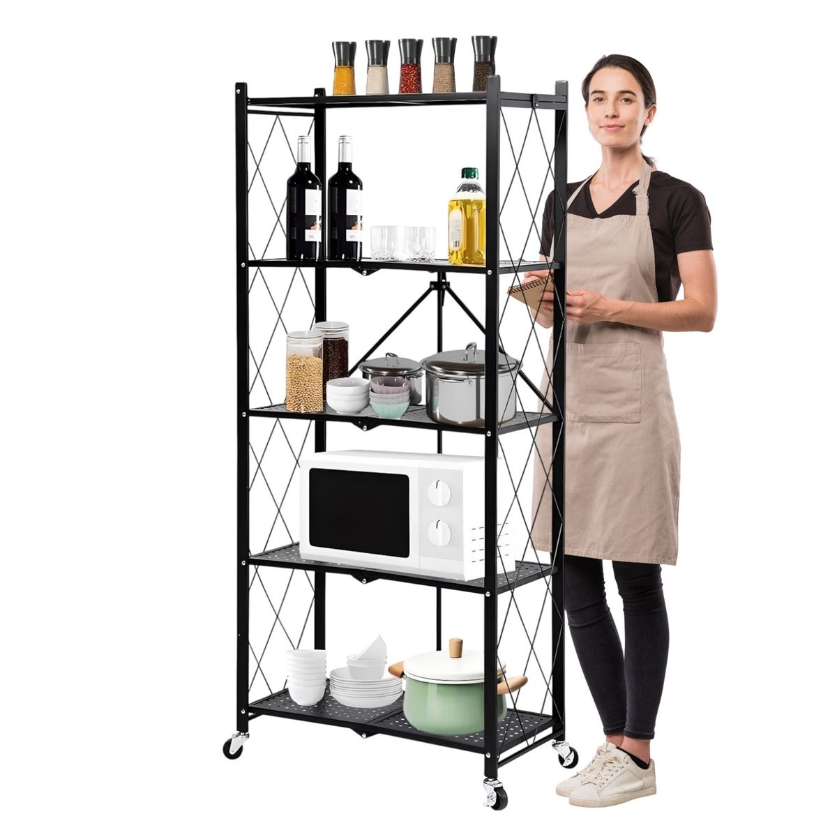 PROCHEF - Estante Plegable de Acero con Ruedas. 5 bandejas