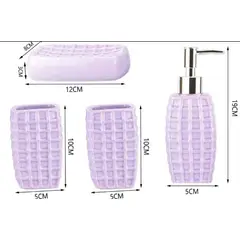 GENERICO - Set De Baño Jabonera Pack 4pcs De Porcelana Lila