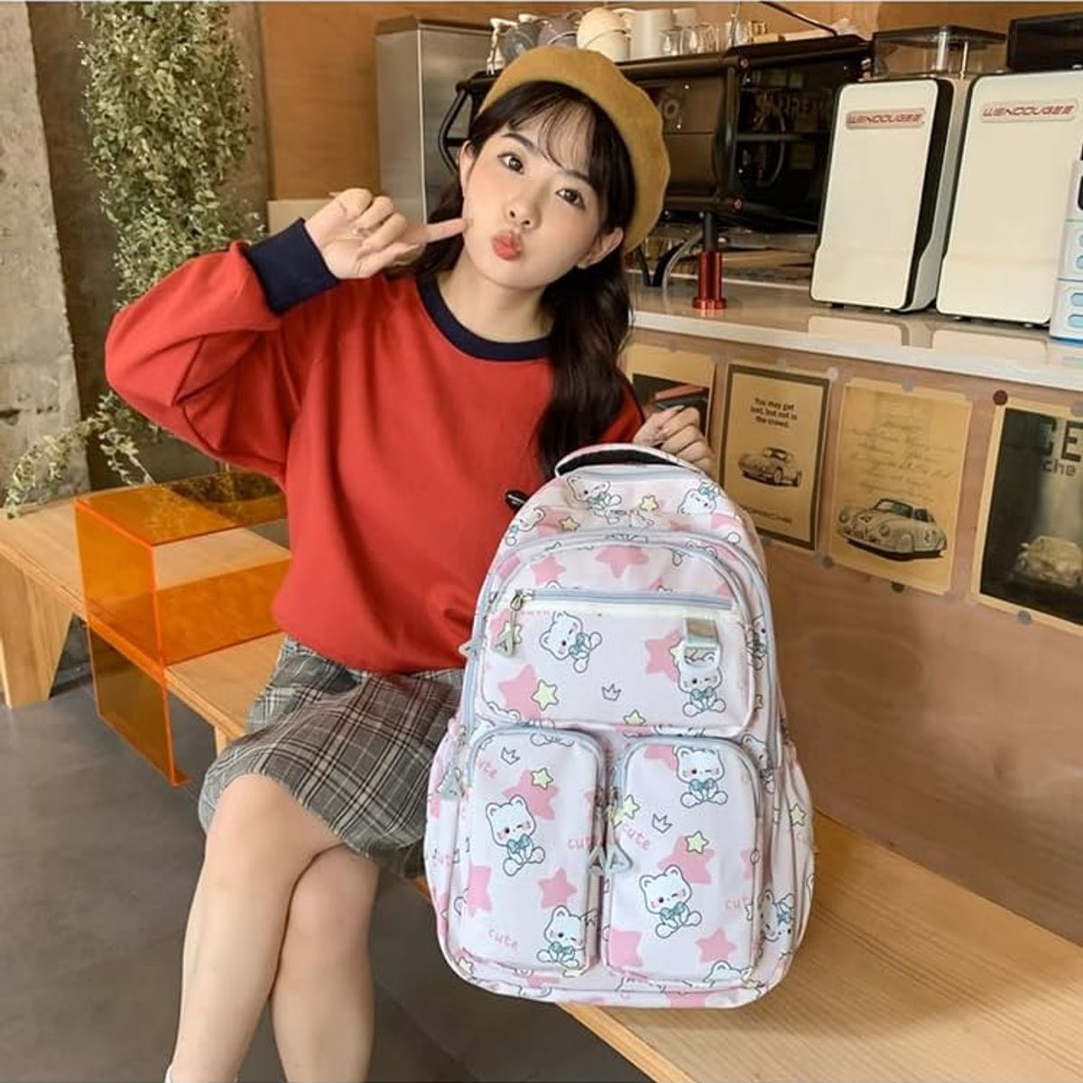 GENERICO - Mochila Urbana Bolso Escolar Juvenil Diseño Gatos Kawaii Rosa