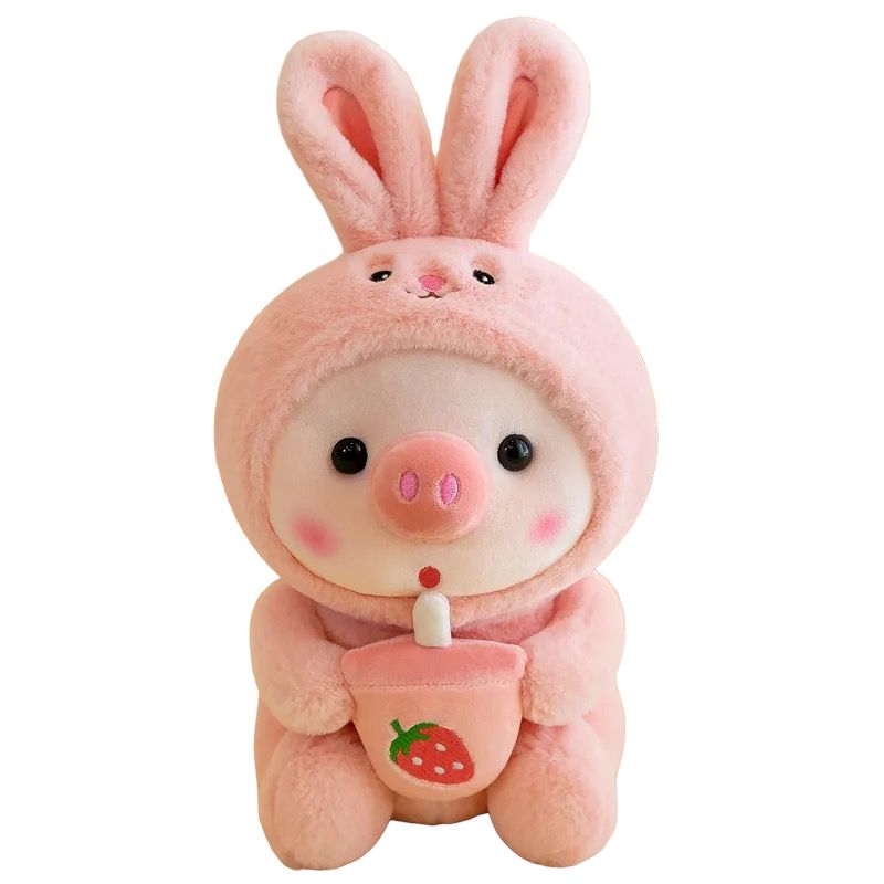 GENERICO - Peluche Chanchito con Disfraz de Conejo Kawaii