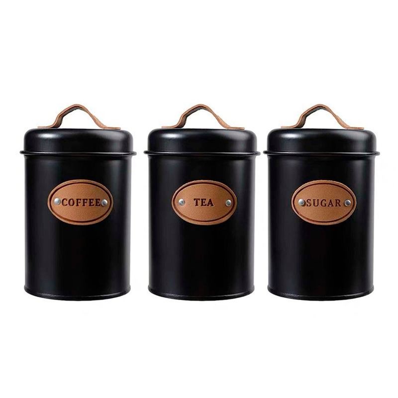 GENERICO - Set De 3 Recipientes - Contenedores Metálicos Vintage Negro