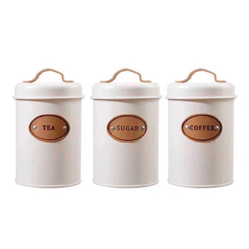 GENERICO - Set De 3 Recipientes - Contenedores Metálicos Vintage Crema