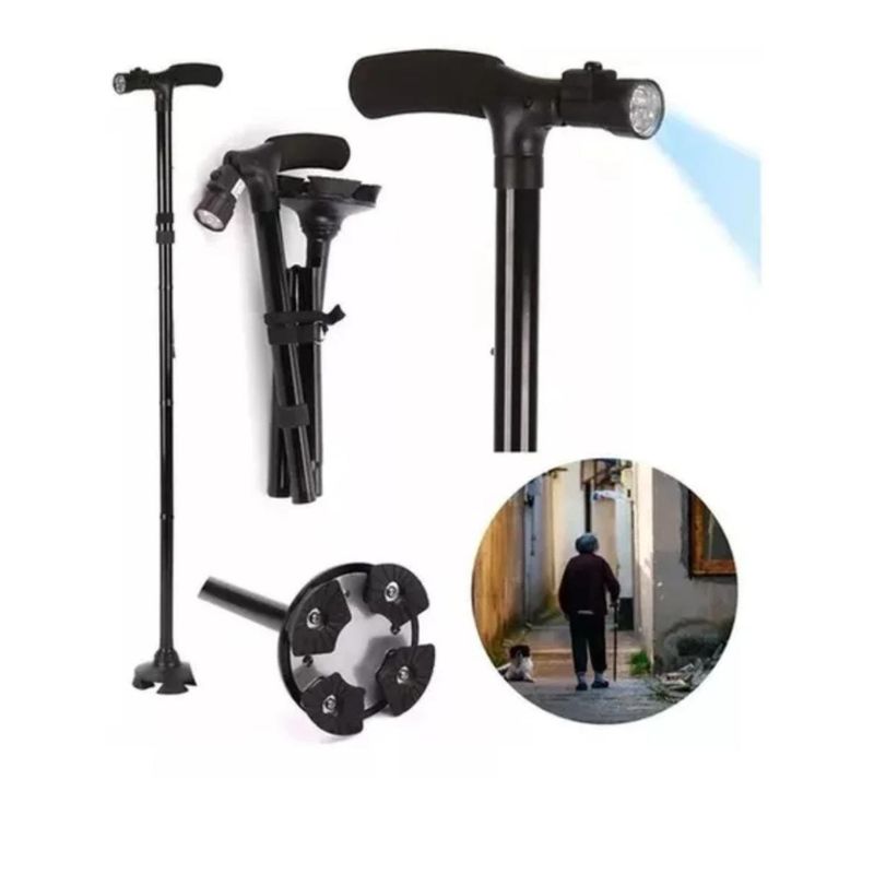 GENERICO - Bastón Ortopédicos Con Luz LED 4  Apoyo  Plegable  Premium