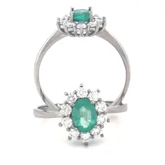 BOOMZAIR - Anillo de compromiso plata rodinada con esmeralda y moissanitas