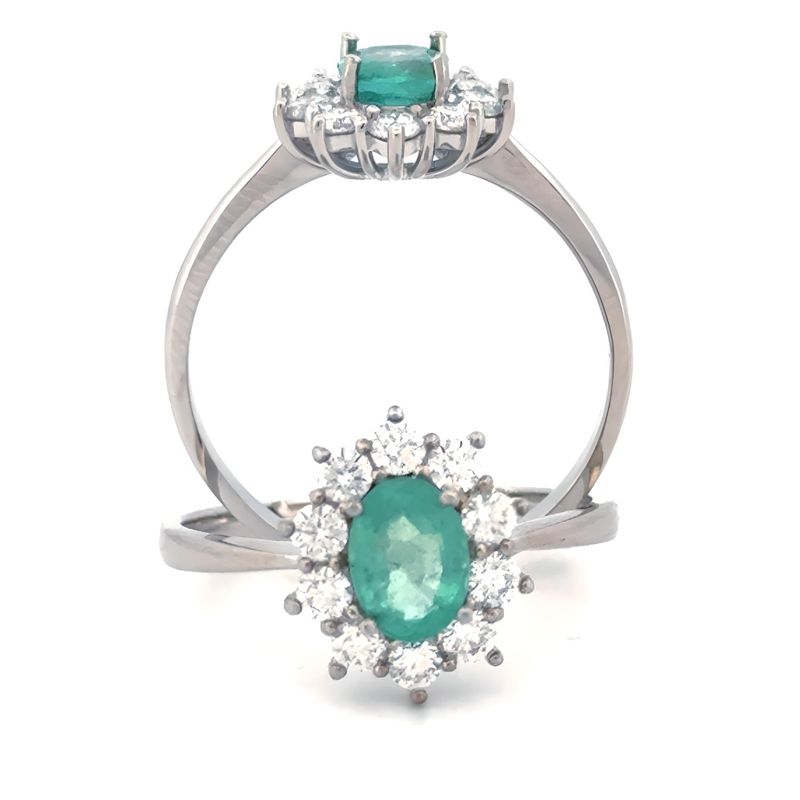 BOOMZAIR - Anillo de compromiso plata rodinada con esmeralda y moissanitas