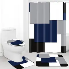 GENERICO - Set Juego De Baño Con Cortina Cubre Inodoro 4 Piezas