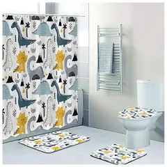 GENERICO - Set Juego De Baño Con Cortina Cubre Inodoro 4 Piezas